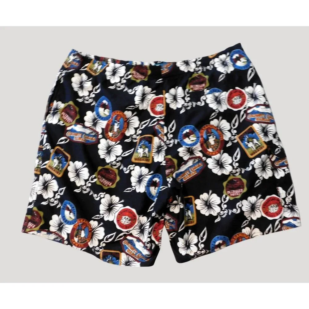 Big Dogs Hawaiian Print Mens Swim Trunks XL Black Multicolor - Picture 7 of 9